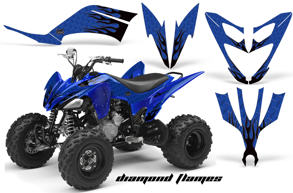 Yamaha Raptor 250 Graphics DiamondFlame Black BlueBG